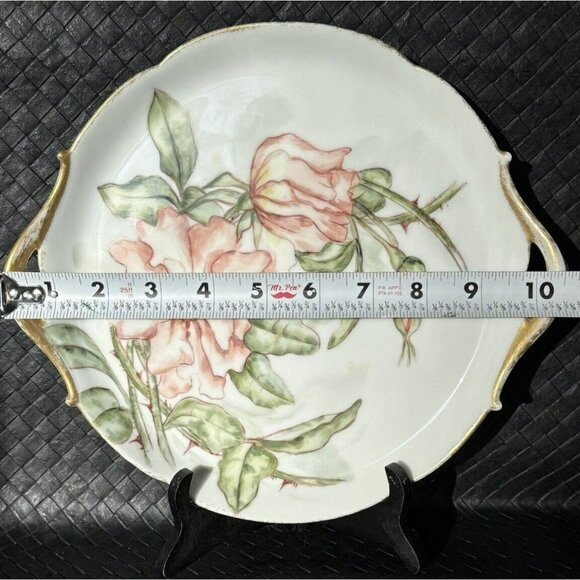Jean Pouyat Limoges Cake Plate Thorny Roses 10 1/2” Antique c1891-1932 Cutouts - Picture 8 of 14